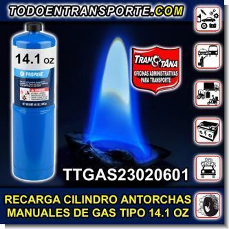 TTGAS23020601:    RECARGA PARA CILINDRO DE ANTORCHAS MANUALES DE GAS TIPO 14.1 OZ